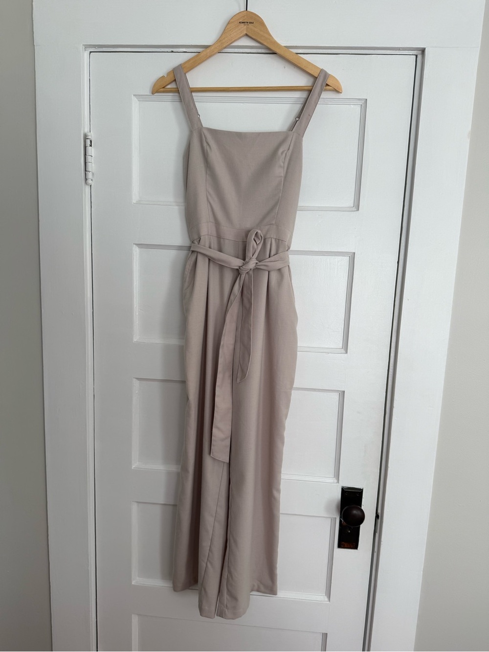 Abercrombie & Fitch Taupe Wide-Leg Jumpsuit with Tie Waist